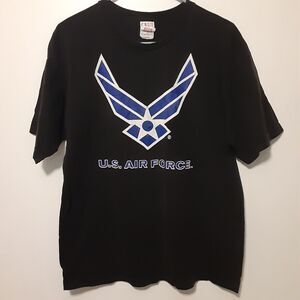 VINTAGE Bayside Shirt Mens L Black US Airforce Graphic Print Crew Neck USA 90s